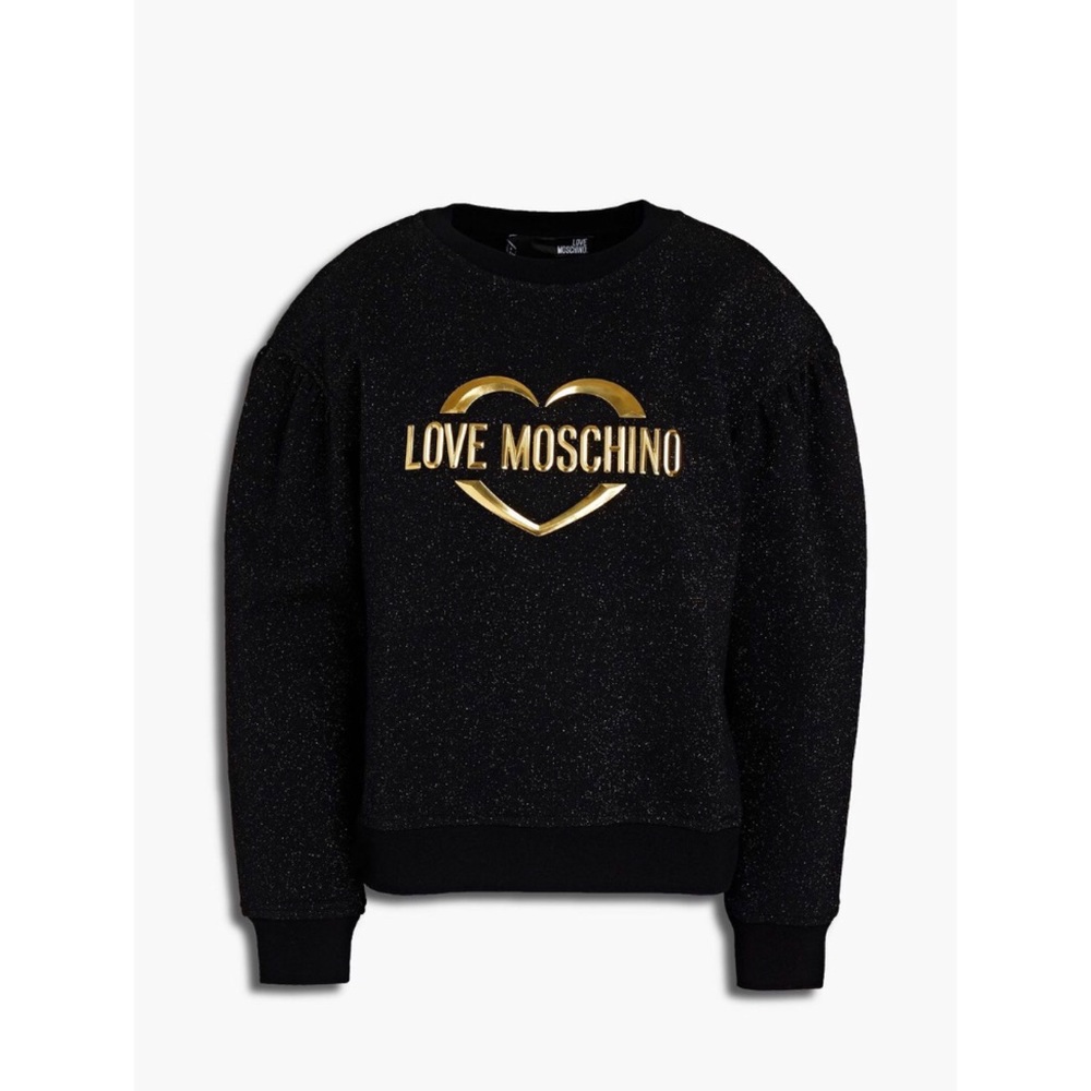Love Moschino Black Appliquéd Metallic French Cotton-Blend Terry Sweatshirt, US4